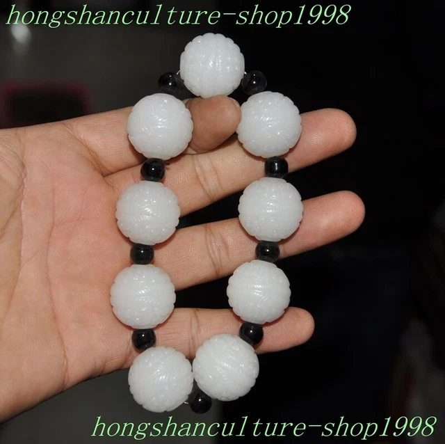 5.2"China Natural old Hetian white jade hand carved jade Bracelet hand chain