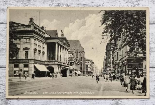 AK Breslau Schweidnitzerstraße Opernhaus Postkarte Ansichtskarte Vintage Werbung