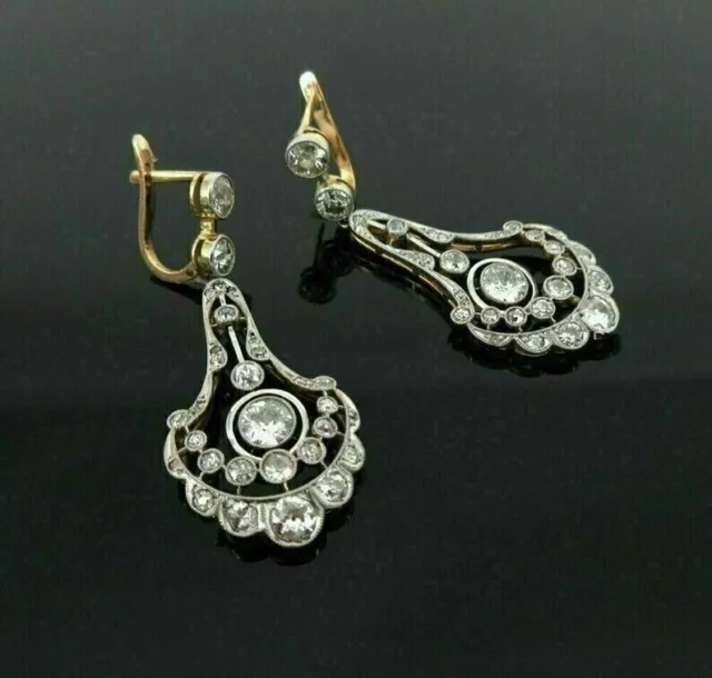 Art Deco Style Lab Created Diamond Drop/Dangle 14K White Gold Finish Earrings