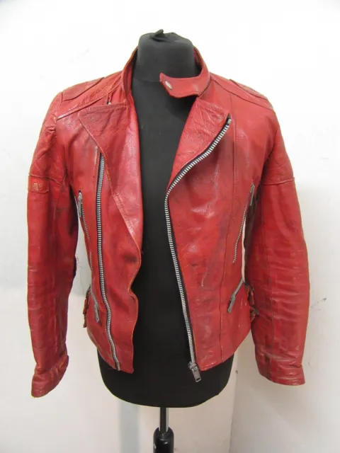 Vintage 70'S Red Leather Motorcycle Perfecto Jacket Size Ukxs