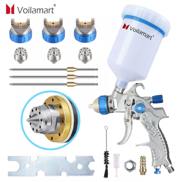 HVLP Spray Gun Kit Gravity Feed Car Primer Paint 1.4mm 1.7mm 2.0mm Nozzle 600ML