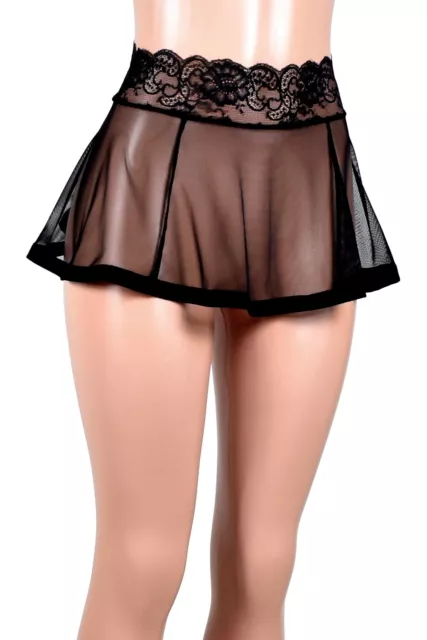 Black Mesh Mini Skirt XS - 3XL flared stretch lace sheer lingerie plus size goth