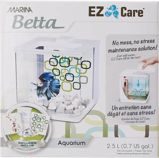 Marina Betta Small Fish Tank 0.7 Gal Aquarium Kit Self-Cleaning System White 3