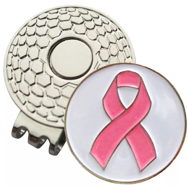 1 x New Magnetic Hat Clip + Pink Ribbon Golf Ball Marker - For Golf Hat or Visor