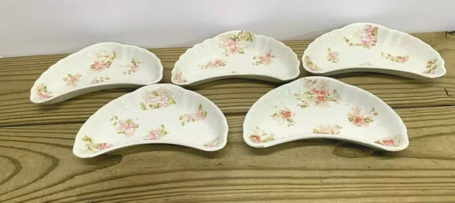 Set of 5 Vintage WARWICK China Bone Dishes Pink GREEN Floral Pattern