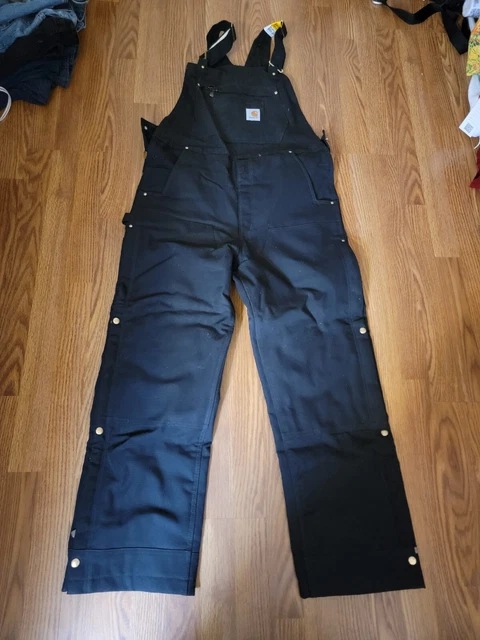 Carhartt Firm Duck Quilt Lined Insulated Bib Overall Black Men Medium NWT
