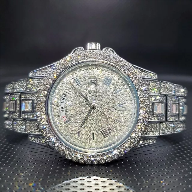 Iced Out Diamond Round Men's Watch