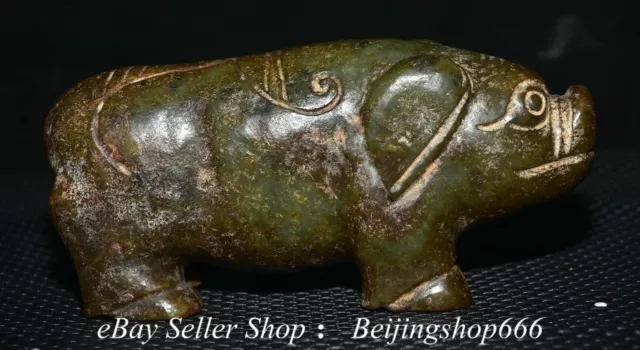 7.2" Old Chinese Hongshan Culture Jade Carved Fengshui 12 Zodiac Year Pig Statue