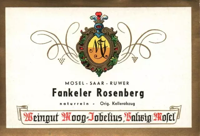 1950s 1960s Fankeler Rosenberg Jobelius German Wine Label Mosel Saar Ruwer  5x4