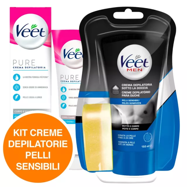 Veet Pure Crema Depilatoria Pelli Sensibili + Veet Man Corpo Sotto la Doccia