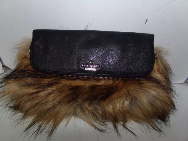 KATE SPADE Women's Black Genuine Leather Fur Clutch