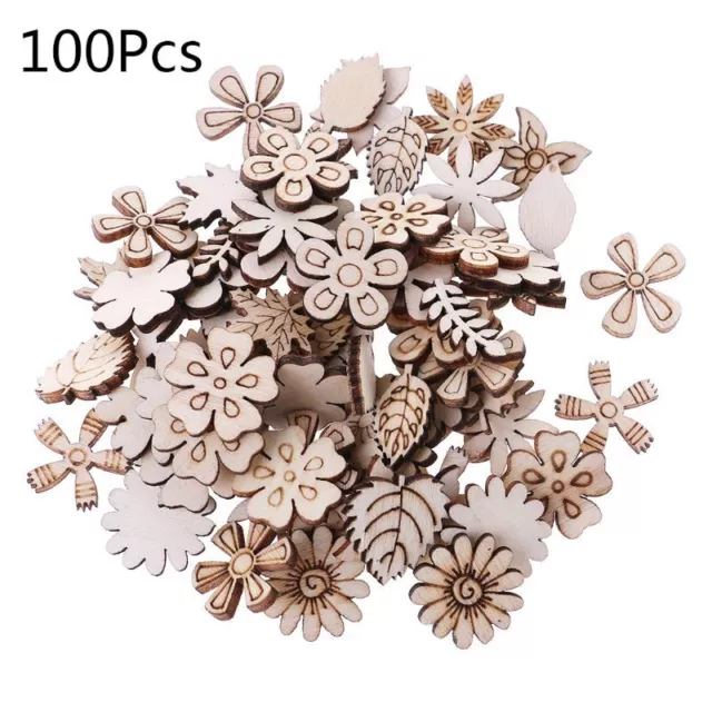 100pcs Laser Cut Wood Flowers&leaves Embellishment Wooden Shape Craft Decor Hot