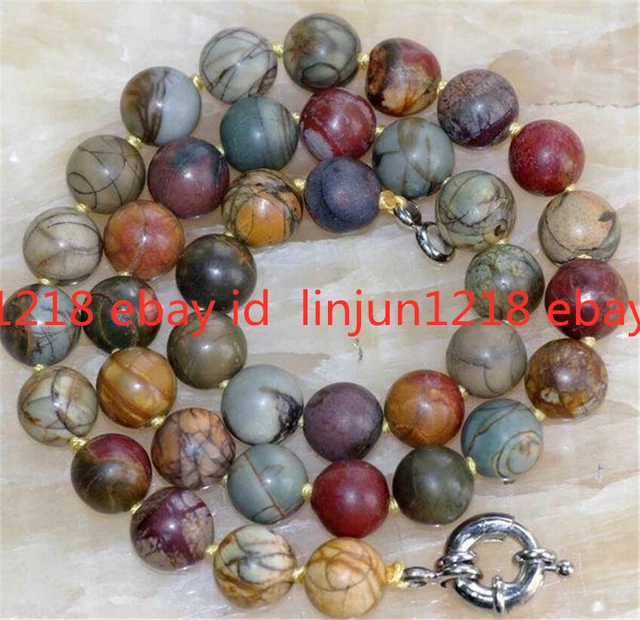 AAA Natural 10mm Multi-color Picasso Jasper Round Gemstone Beads Necklace 16-50"