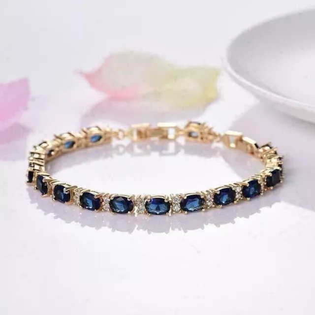8Ct Oval Cut Lab Created Sapphire Tennis Bracelet 14k Yellow Gold Plated Silver