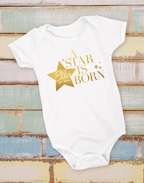 Personalised Baby Vest Unisex Metallic Clothes Grow Bodysuit Star Born Date Name