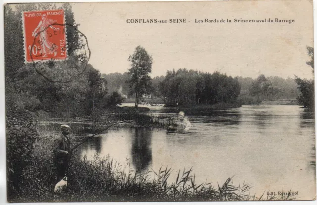 CONFLANS SUR SEINE - Marne - CPA 51 - Pecheur à la ligne en aval du barrage