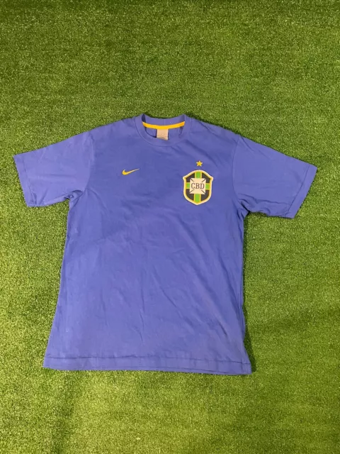 Vintage 90s Nike Silver Tag Single Stitch Brazil World Champions Blue Shirt SZ L