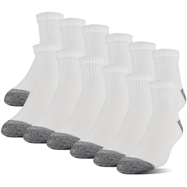 Men's Polyester Half Cushion Ankle Socks, 12-Pack, White, Shoe Size: 1...