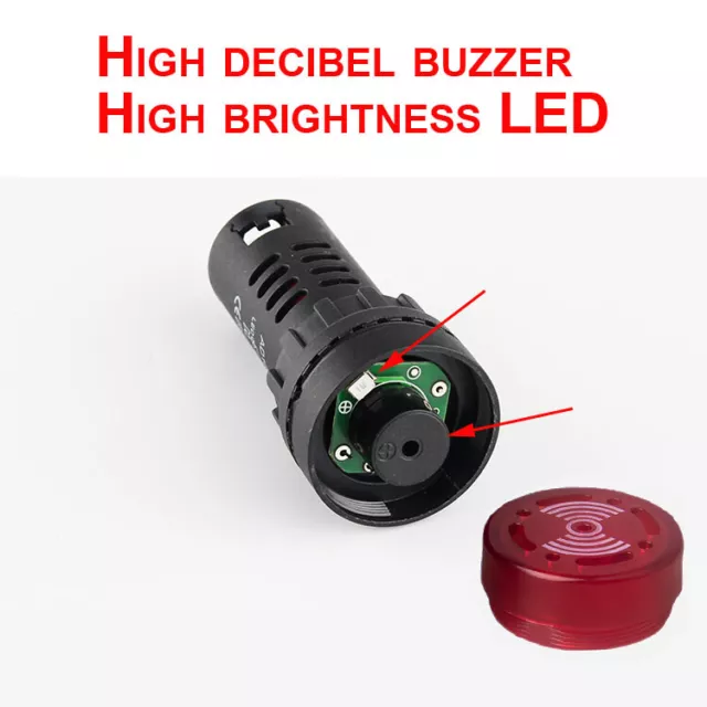 16 22 30mm LED Flash Light Buzzer Active Beep Indicator DC12V 24V AC110V AC220V 3