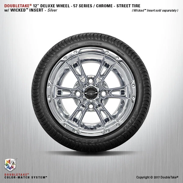 Set De 4 Double Take Chrome Argenté 57 Séries Roue Et Pneu 12 " Golf Cart