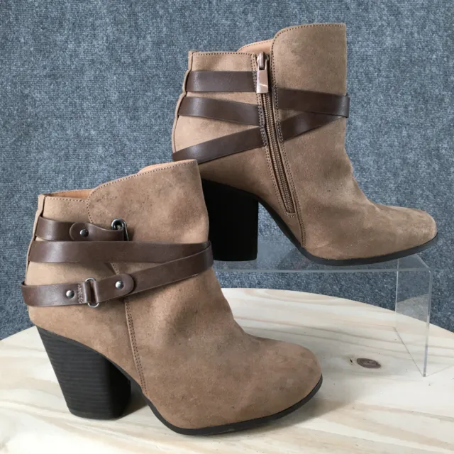 Torrid Boots Womens 9 W Casual Side Zip Ankle Bootie Brown Fabric Block Heels