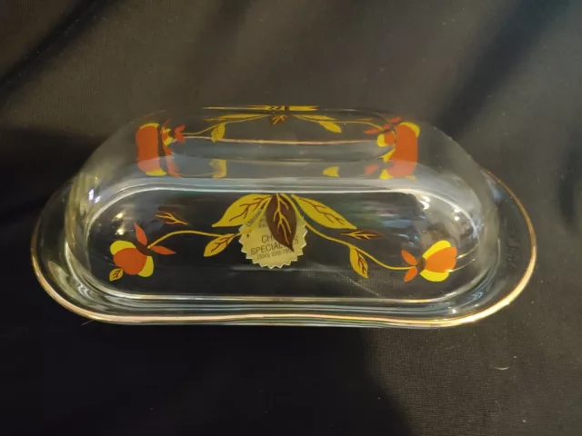 Glass Hall Jewel Tea Autumn Leaf covered Butter Dish By China Specialties