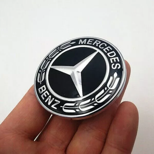 FOR MERCEDES BONNET FLAT BADGE BLACK & SILVER GLOSS EMBLEM 57mm A B C E S Class