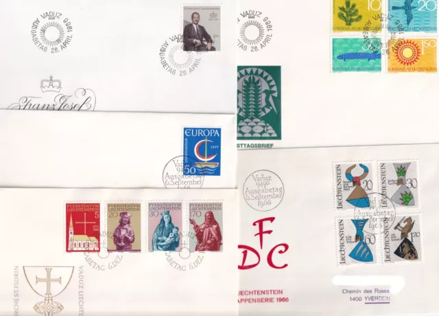 Liechtenstein, 5 verschiedene FDC mit dem kompletten Jahrgang 1966