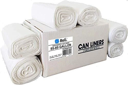 SuperValue 55 Gallon Trash Bags (150 Count Bulk), Made in USA - Clear Trash