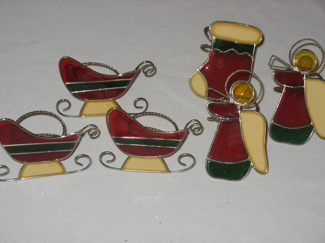 Lot of 6 Vintage Christmas Napkin Holders Plastic Stain Glass like Design