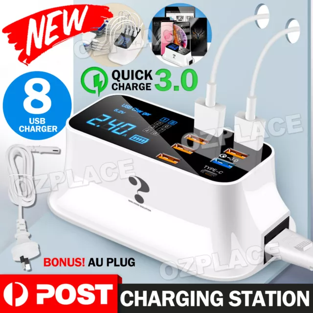 8 Ports Multiple Fast Charging Station 40W/8A QC 3.0 USB Type C Charger Adapter