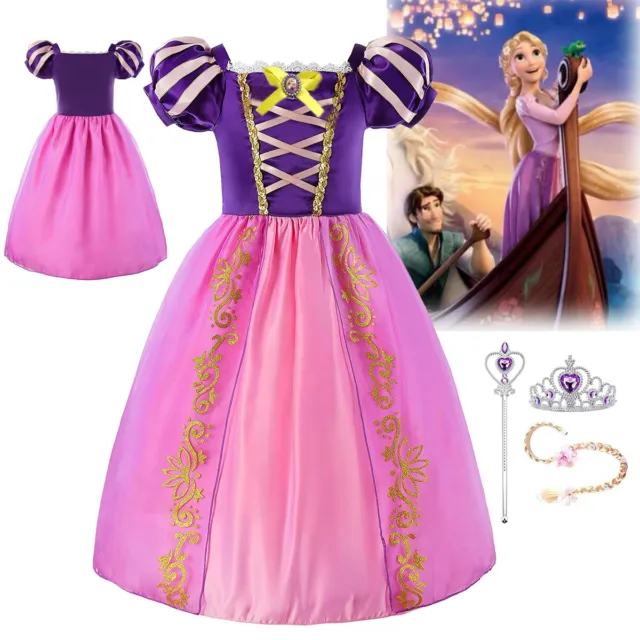 Kids Girls Fancy Dress Up Princess Rapunzel Cosplay Birthday Party Costume Gifts