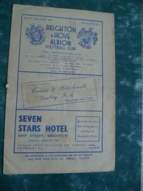 Brighton & Hove Albion v Swansea Town 23rd April 1949 Division 3 South