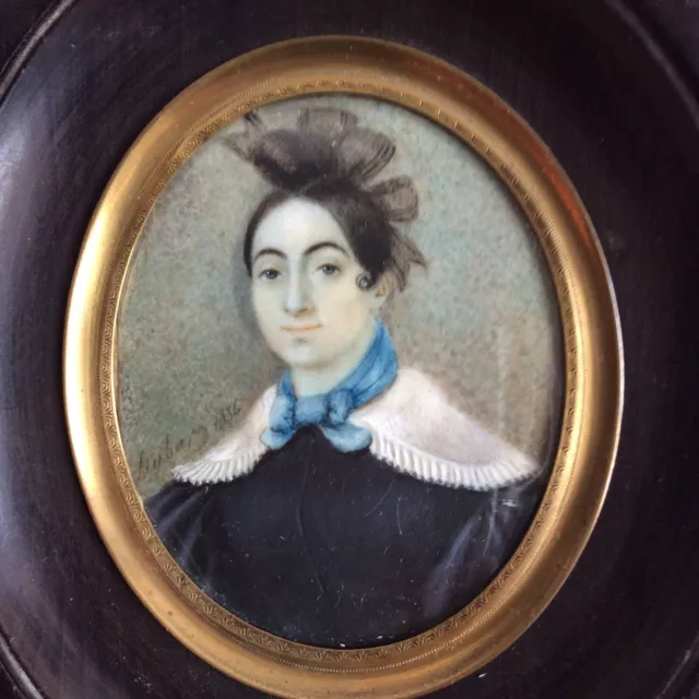 Painted Miniature Portrait of a Woman Signed Dated 1834 - 19th Century...