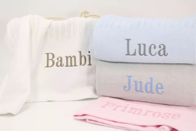 Cotton Baby Blanket Personalised with Embroidered Name - Summer Cellular Blanket