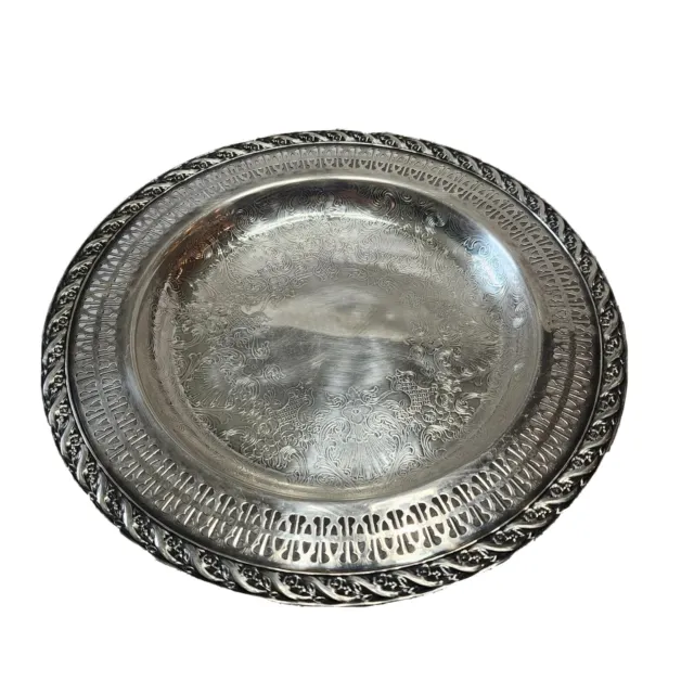 WM ROGERS & Son Silver Plated Spring Flower Pattern Charger Tray 2011 Laced Rim