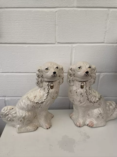 Vintage Mantle Dogs Wally Dogs Staffordshire Style Crazed Design Retro Kitsch