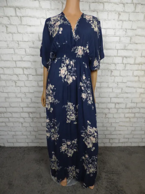 Lovestitch Blue Floral Empire Waist Smocked Resort Maxi Dress Small NEW L537