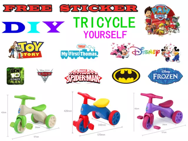 Kids Child Tricycle Trike Bicycle Bike Push Kick 3 Wheel Toddler Ride On Toy Diy