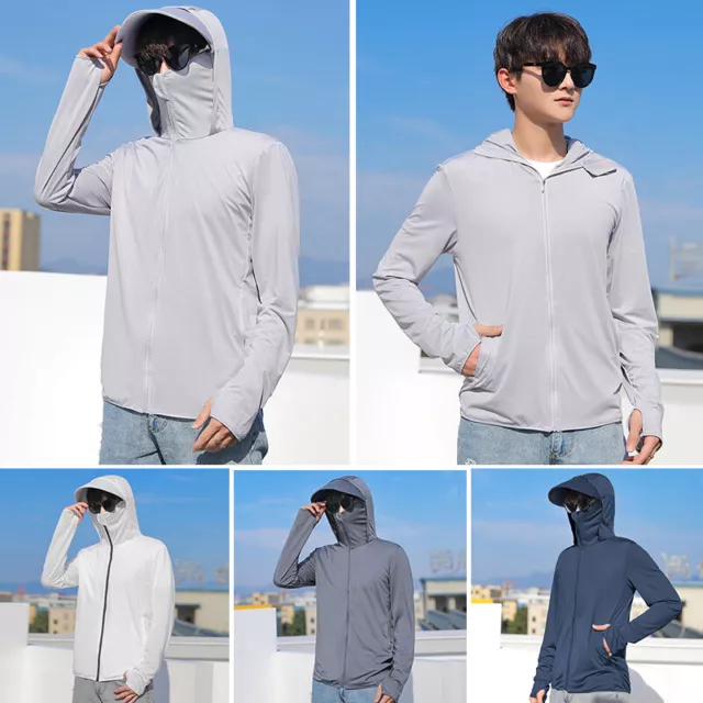 Men Sun Skin Protection T-shirt Hoodie Long Sleeve Outdoor Fishing Top Upf 50+ ② 3