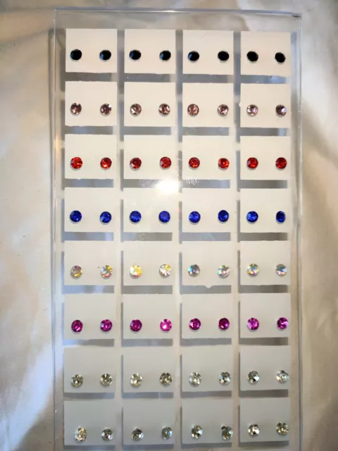 Joblot of 36 Pairs  round mixed color 4mm Crystal stud Earrings - wholesale