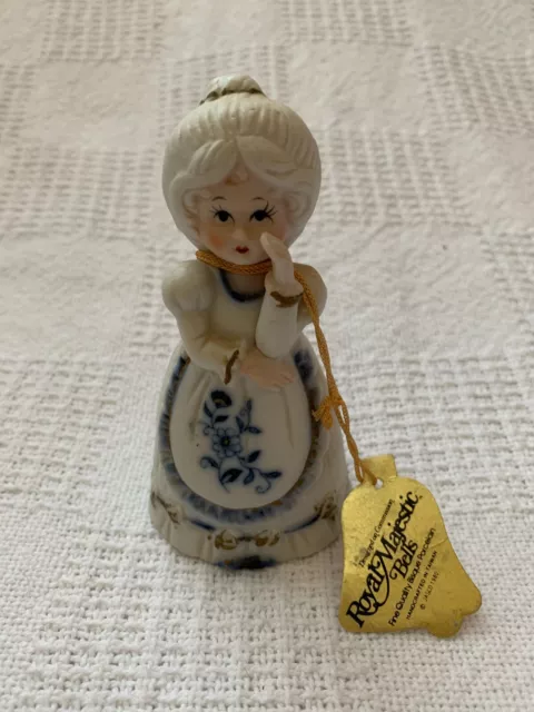 Vintage JASCO Bisque Porcelain Bell Figurine White Blue Floral Collectible