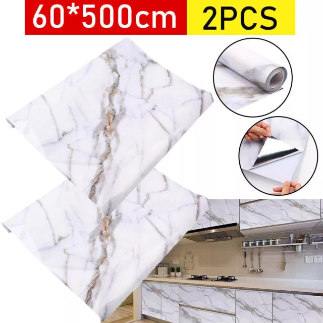 2x 5m Marble Wallpaper Self Adhesive Wall Sticker Cabinet Wrap Kitchen Oil Proof