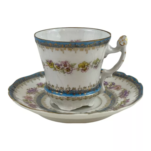 Carl Tielsch CT Demitasse CUP AND SAUCER Set Germany White Blue Gold Floral