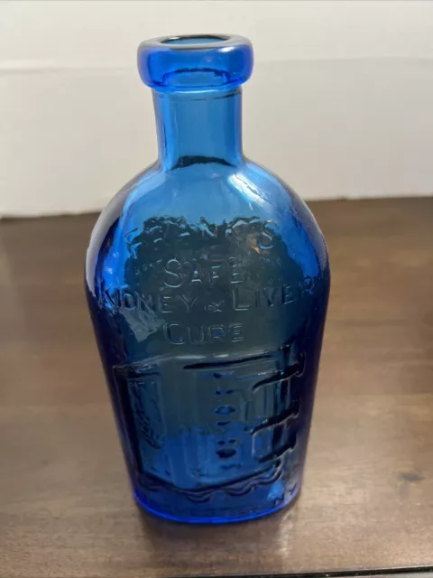 Vintage Wheaton Blue Glass Bottle Franks Safe Kidney and Liver Cure Rochester NY