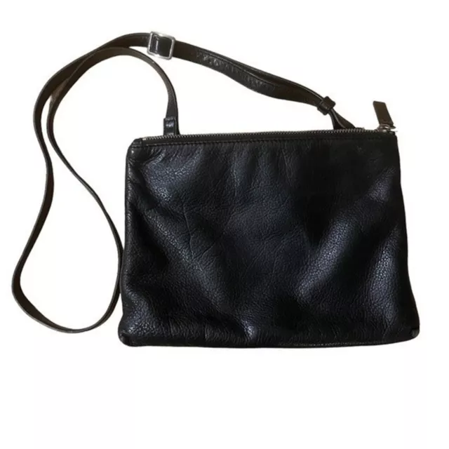 Margot New York Black Pebbled Leather Double Zip Crossbody Purse Shoulder Bag