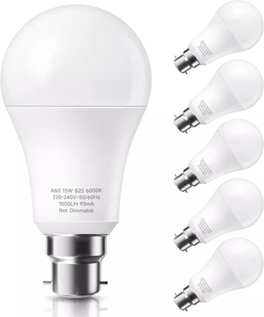 Pursnic B22 LED Glühbirnen, 15 W B22 Bajonett Glühbirnen entspricht 150 W 6er-Pack