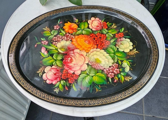 ZHOSTOVO RUSSIAN HAND Painted Metal Tray signed by the artist £58.00 ...