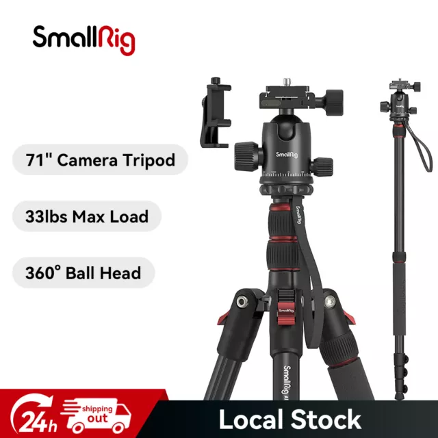 SmallRig 71" Camera Tripod, Foldable Aluminum Tripod & Monopod, 360°Ball Head