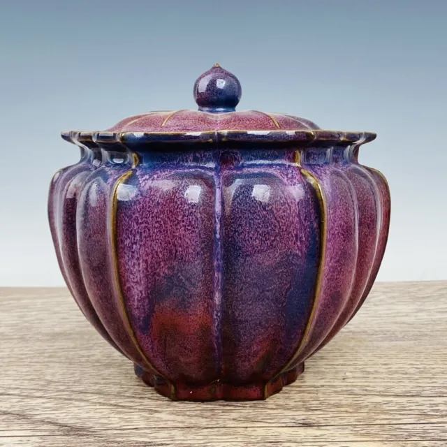 8.8" China antique the tang dynasty Jun porcelain begonia red Lid jar